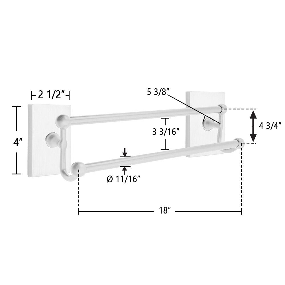 Traditional Brass Collection 18" Double Towel Bar with Modern Rectangular Rose  by Emtek