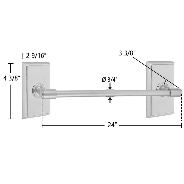 Transitional Brass Collection 24" Towel Bar with Rectangular Rosette by Emtek