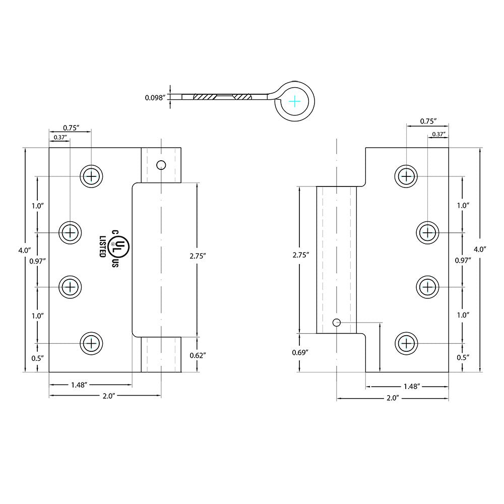 Door Hinges Collection 4" x 4" Square UL Steel Spring Hinge  (Sold In Pairs) by Emtek