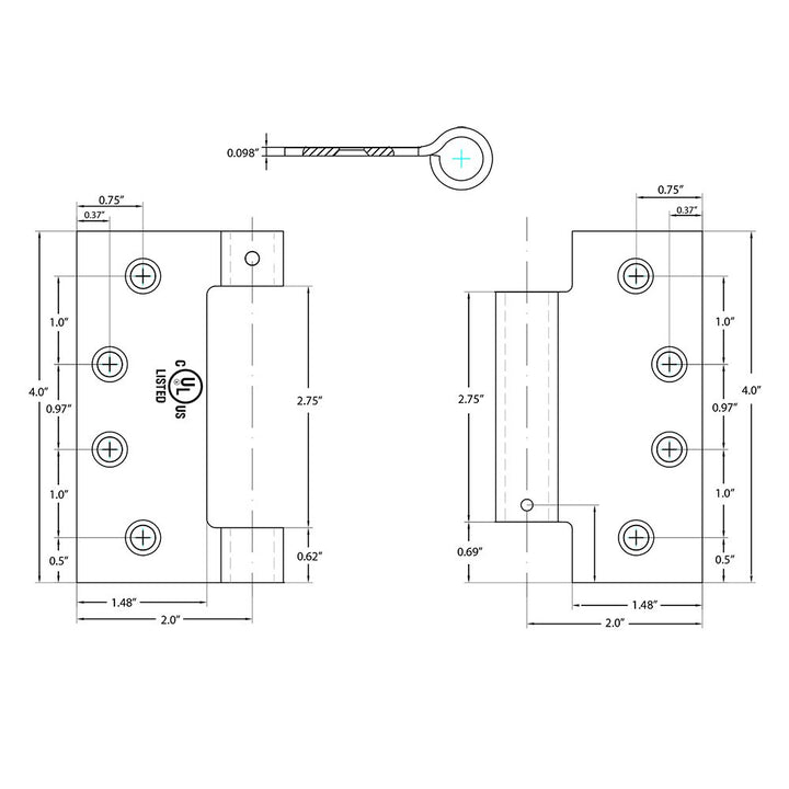 Door Hinges Collection 4" x 4" Square UL Steel Spring Hinge  (Sold In Pairs) by Emtek