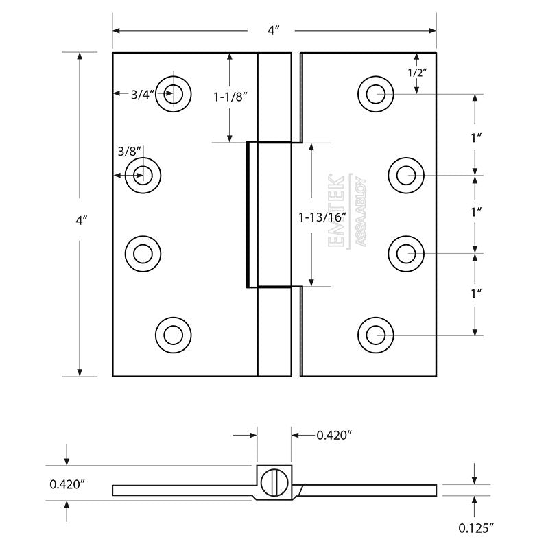 Door Hinges Collection 4" x 4" Thin Leaf Square Solid Brass Heavy Duty Thin Leaf Square Barrel Hinges  (Sold In Pairs