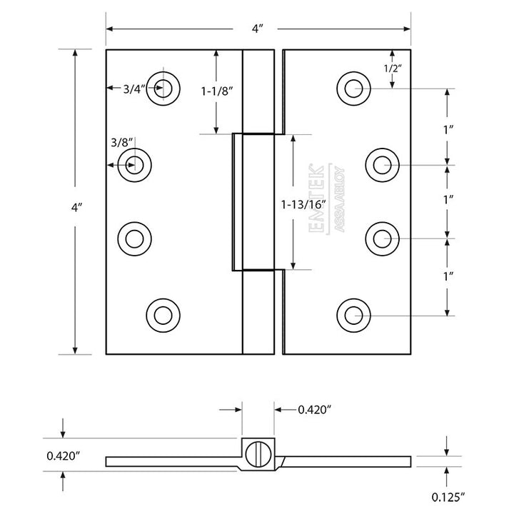 Door Hinges Collection 4" x 4" Thin Leaf Square Solid Brass Heavy Duty Thin Leaf Square Barrel Hinges  (Sold In Pairs