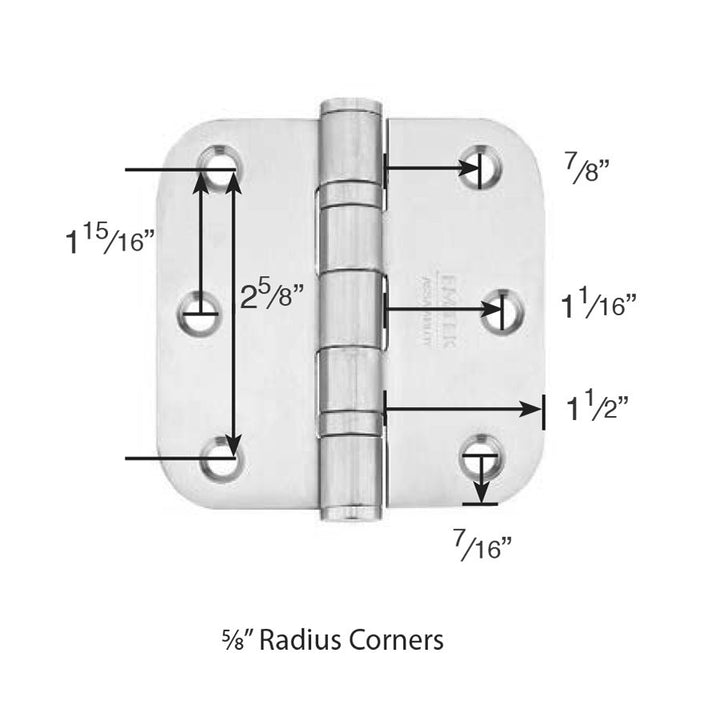 Door Hinges Collection 3 1/2" x 3 1/2" 5/8" Radius Heavy Duty Ball Bearing Stainless Steel Hinges (Sold In Pairs) by Emtek