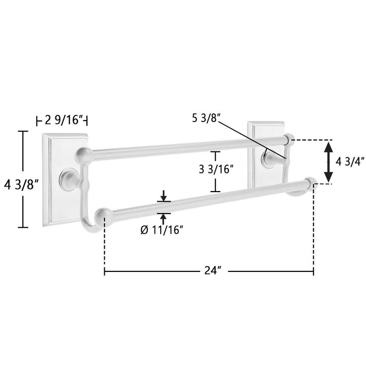 Traditional Brass Collection 24" Double Towel Bar with Rectangular Rose  by Emtek
