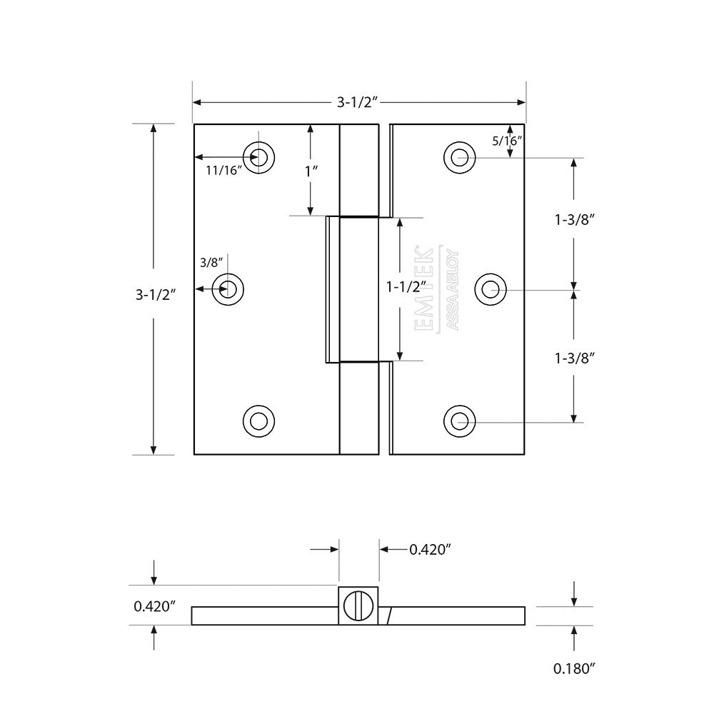 Door Hinges Collection 3 1/2" x 3 1/2" Square Solid Brass Heavy Duty Square Barrel Hinges (Sold In Pairs) by Emtek