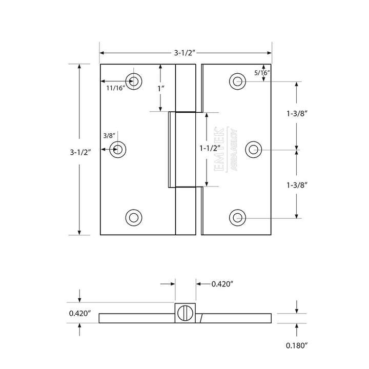 Door Hinges Collection 3 1/2" x 3 1/2" Square Solid Brass Heavy Duty Square Barrel Hinges (Sold In Pairs) by Emtek