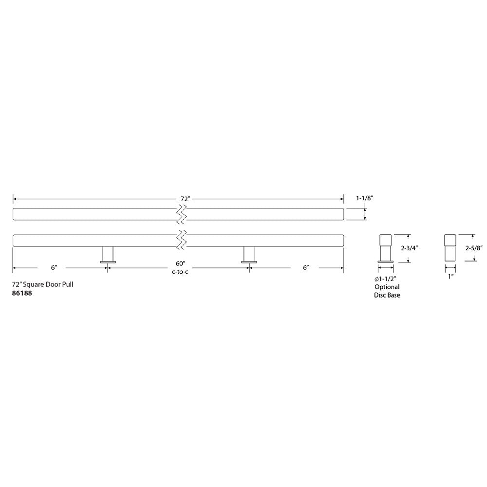 Stainless Steel Long Door Pulls Collection 60" Centers Back To Back Square Door Pull  by Emtek