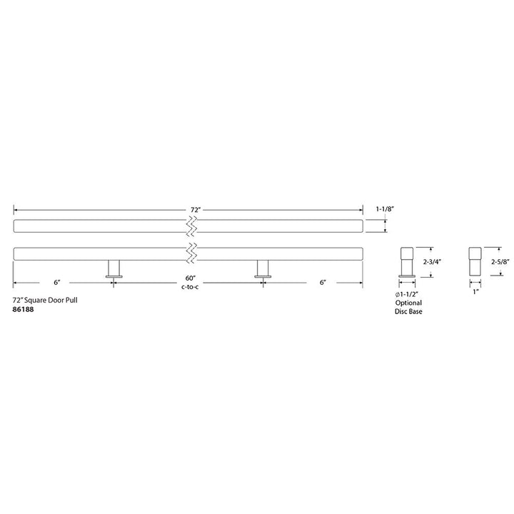 Stainless Steel Long Door Pulls Collection 60" Centers Back To Back Square Door Pull  by Emtek