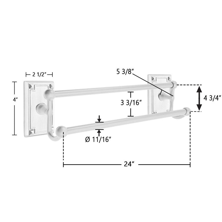 Traditional Brass Collection 24" Double Towel Bar with Arts & Crafts Rectangular Rose by Emtek