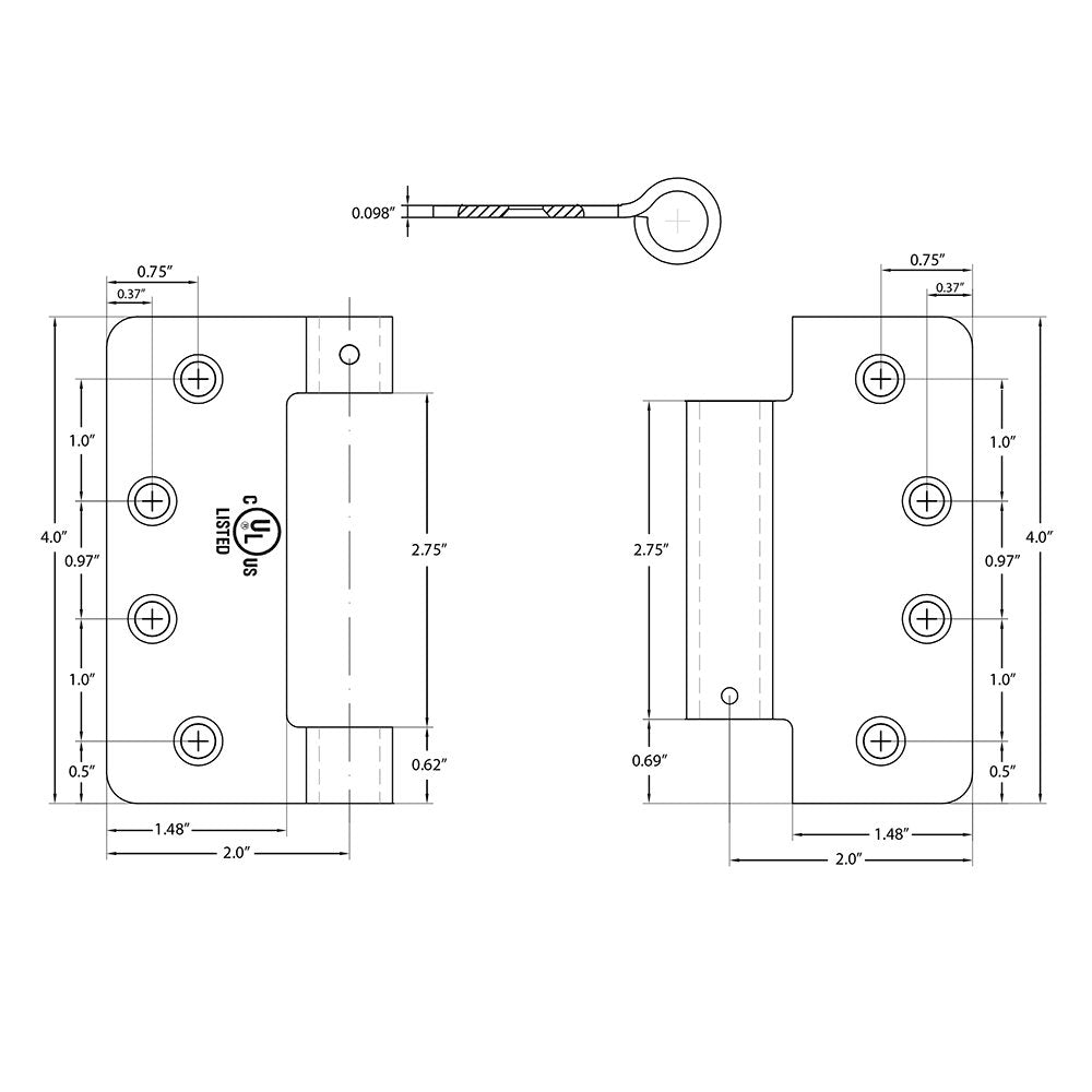 Door Hinges Collection 4" X 4" 1/4" Radius UL Steel Spring Hinge  (Sold In Pairs) by Emtek