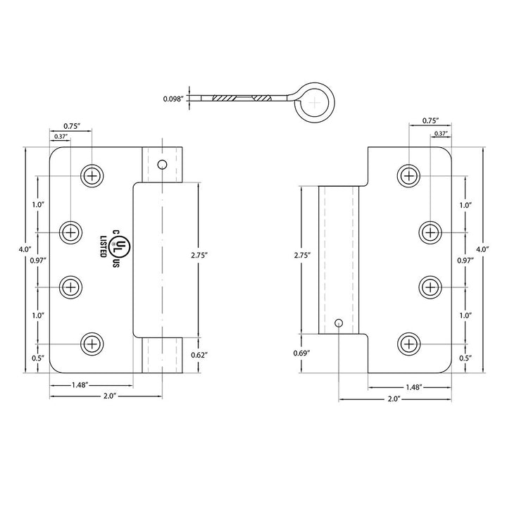 Door Hinges Collection 4" X 4" 1/4" Radius UL Steel Spring Hinge  (Sold In Pairs) by Emtek