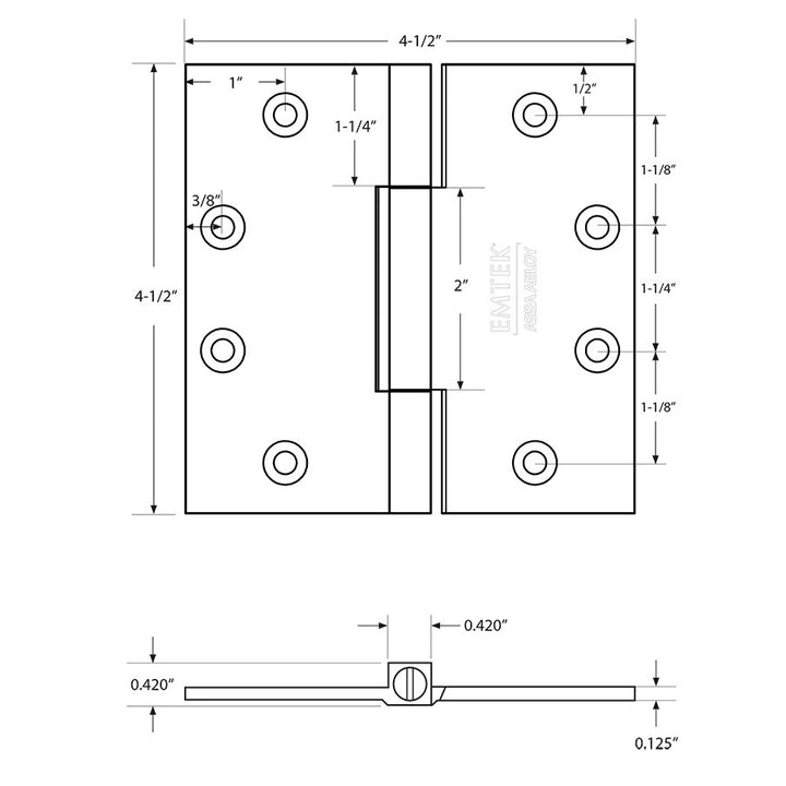 Door Hinges Collection 4 1/2" x 4 1/2" Thin Leaf Square Solid Brass Heavy Duty Thin Leaf Square Barrel Hinges (Sold In Pairs) by Emtek