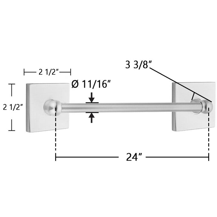 Traditional Brass Collection 24" Single Towel Bar with Square Rose  by Emtek