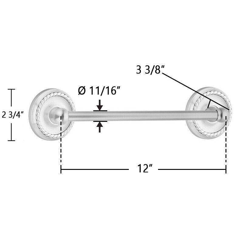 Traditional Brass Collection 12" Single Towel Bar with Rope Rose by Emtek