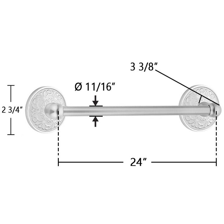Traditional Brass Collection 24" Single Towel Bar with Lancaster Rose  by Emtek