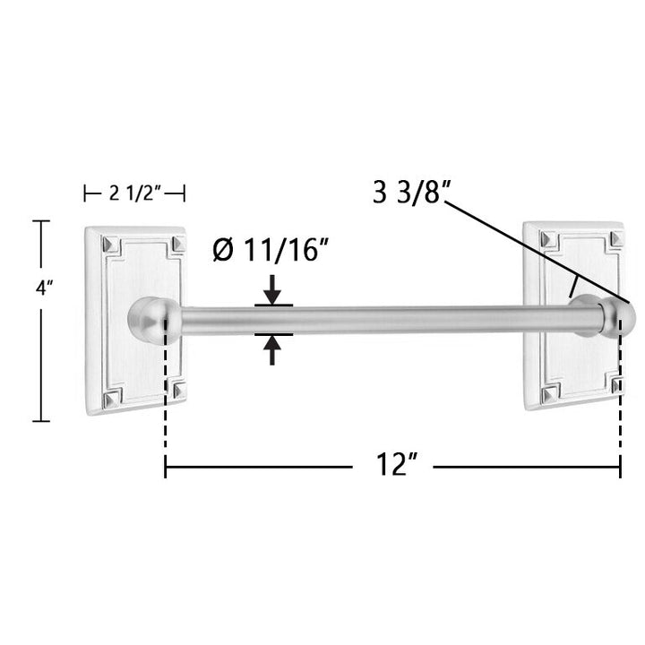 Traditional Brass Collection 12" Single Towel Bar with Arts & Crafts Rectangular Rose by Emtek