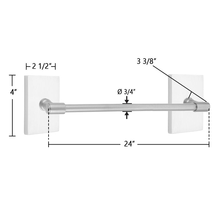 Transitional Brass Collection 24" Towel Bar with Modern Rectangular Rosette  by Emtek