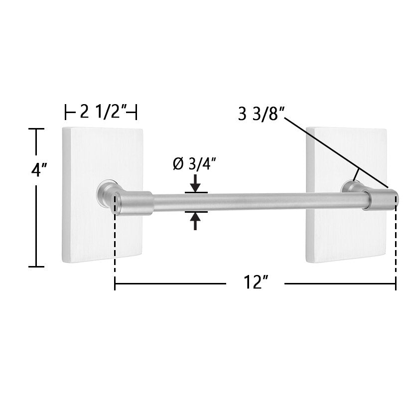 Transitional Brass Collection 12" Towel Bar with Modern Rectangular Rosette by Emtek