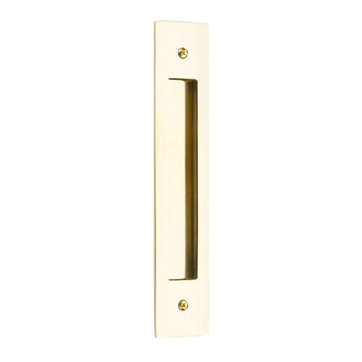 Modern Cabinet Hardware Collection 8" Centers Modern Rectangular Flush Pull in Polished Brass by Emtek