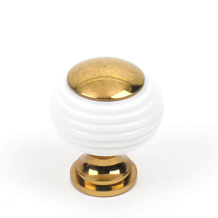 Century Cabinet Hardware Galaxy - Premium Solid Brass, Knob, 1-1-4" dia. Polished Brass-White Ceramic - cabinetknobsonline