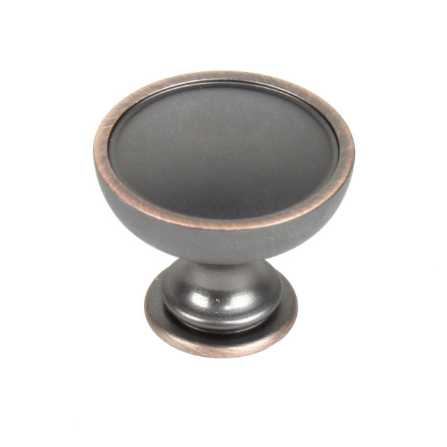 Century Cabinet Hardware Caledonia 1-3-8" diameter zinc die cast knob in Antique Bronze with Copper - cabinetknobsonline