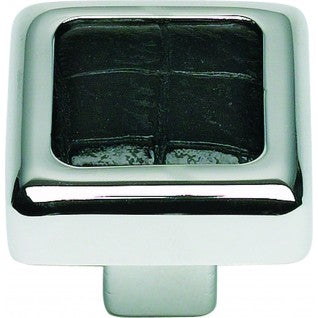 ATLAS HOMEWARES CABINET HARDWARE PARADIGM KNOB CHROME-BLACK CROC LEATHER - cabinetknobsonline