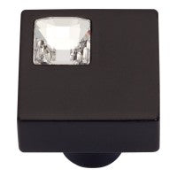 ATLAS HOMEWARES CABINET HARDWARE OFF CENTER SWAROVSKI CRYSTAL SQ KNOB MATTE BLACK - cabinetknobsonline