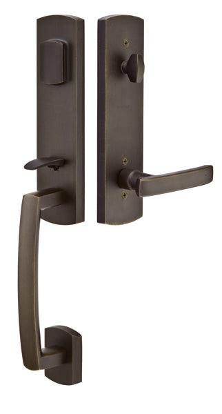 Emtek Door Hardware Sandcast BronzeTubular Entry Handleset Logan Dummy - cabinetknobsonline