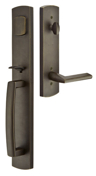 Emtek Door Hardware Sandcast Bronze Tubular Entry Handleset Brighton Single Cylinder - cabinetknobsonline