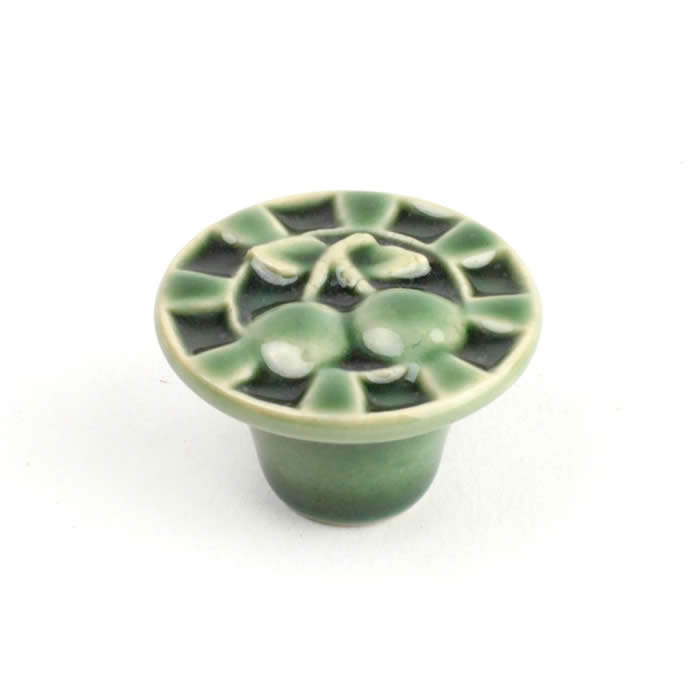 Century Cabinet Hardware Alps - Ceramic, 1-1-2" dia Knob, Glazed Green - cabinetknobsonline