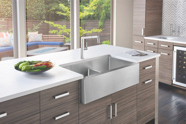 Blanco Quatrus R15 Apron 1-3-4 with Low Divid Stainless Steel Kitchen Sink - cabinetknobsonline