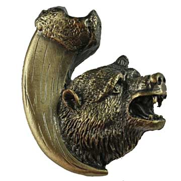 Sierra Lifestyles - Big Sky Cabinet Hardware Bear with Claw Knob - Right Facing - Antique Brass - cabinetknobsonline