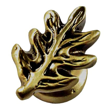 Sierra Lifestyles - Big Sky Cabinet Hardware Oak Leaf Knob - Antique Brass - cabinetknobsonline