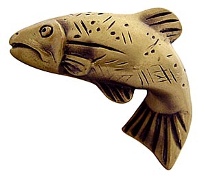 Sierra Lifestyles - Big Sky Cabinet Hardware Fish Knob - Left Facing - Antique Brass - cabinetknobsonline