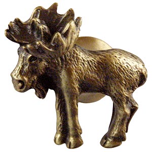 Sierra Lifestyles - Big Sky Cabinet Hardware Realistic Moose Knob - Left Facing - Antique Brass - cabinetknobsonline