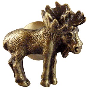 Sierra Lifestyles - Big Sky Cabinet Hardware Realistic Moose Knob - Right Facing - Antique Brass - cabinetknobsonline