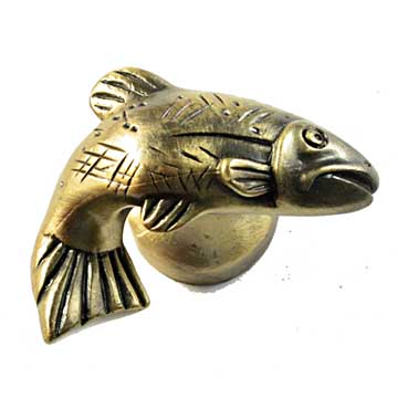 Sierra Lifestyles - Big Sky Cabinet Hardware Fish Knob - Right Facing - Antique Brass - cabinetknobsonline