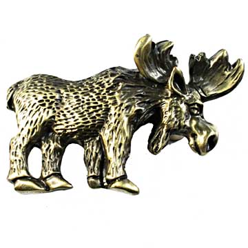 Sierra Lifestyles - Big Sky Cabinet Hardware Moose Pull - Antique Brass - cabinetknobsonline