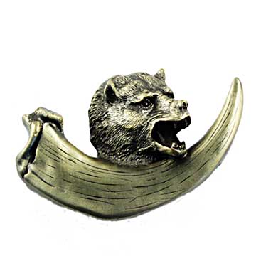 Sierra Lifestyles - Big Sky Cabinet Hardware Bear With Claw Pull - Antique Brass - cabinetknobsonline