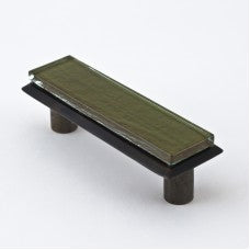 Nifty Nob 3 Inch CTC Cabinet Pull-Olive Green Textured Glass with Matte Black Base - cabinetknobsonline