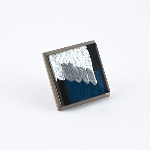 Nifty Nob 1 1-4 Inch Small Cabinet Knob-Blue and Black Graffiti Glass with Satin Nickel Base - cabinetknobsonline