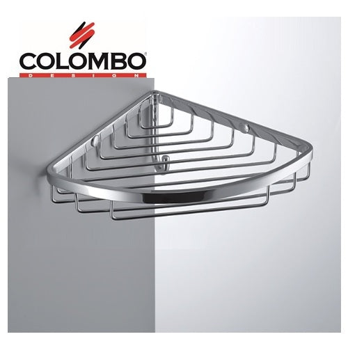 Colombo Designs Small Corner Shower Basket w- Hook -Chrome - cabinetknobsonline