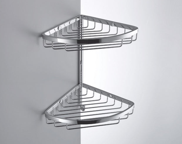 Colombo Designs Small Double Corner Shower Basket w- Hook-Chrome - cabinetknobsonline
