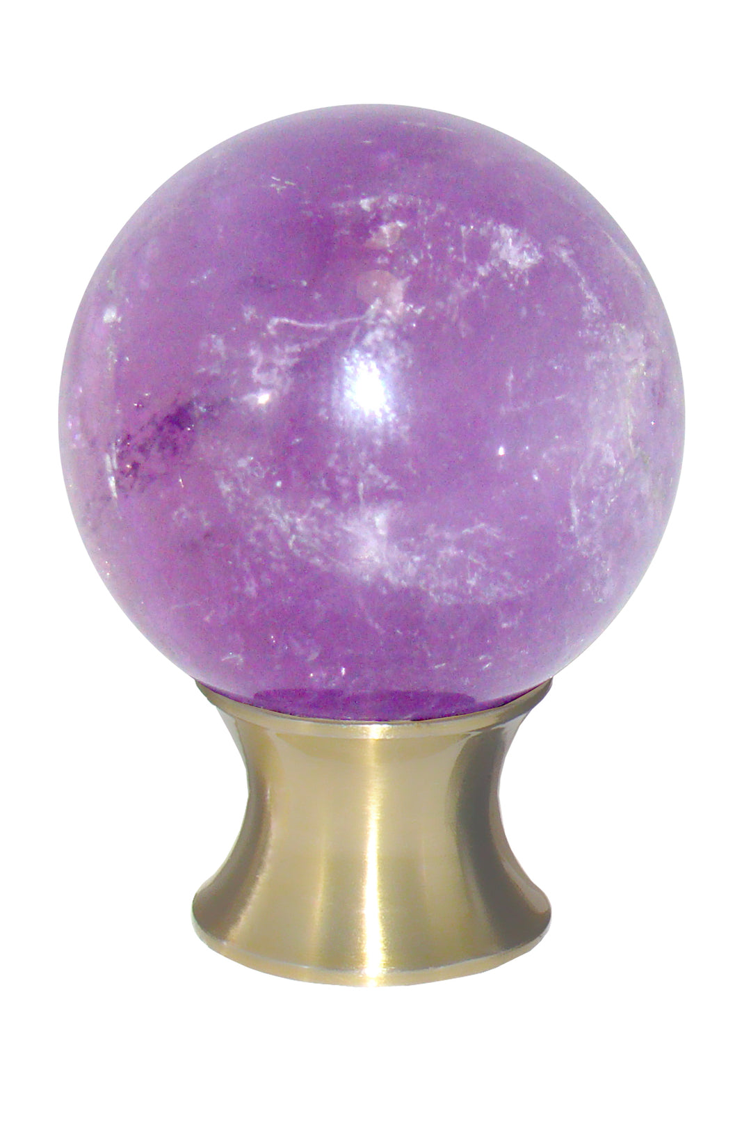 Gemstone Hardware Amethyst Sphere Cabinet Knob-Satin Brass - cabinetknobsonline