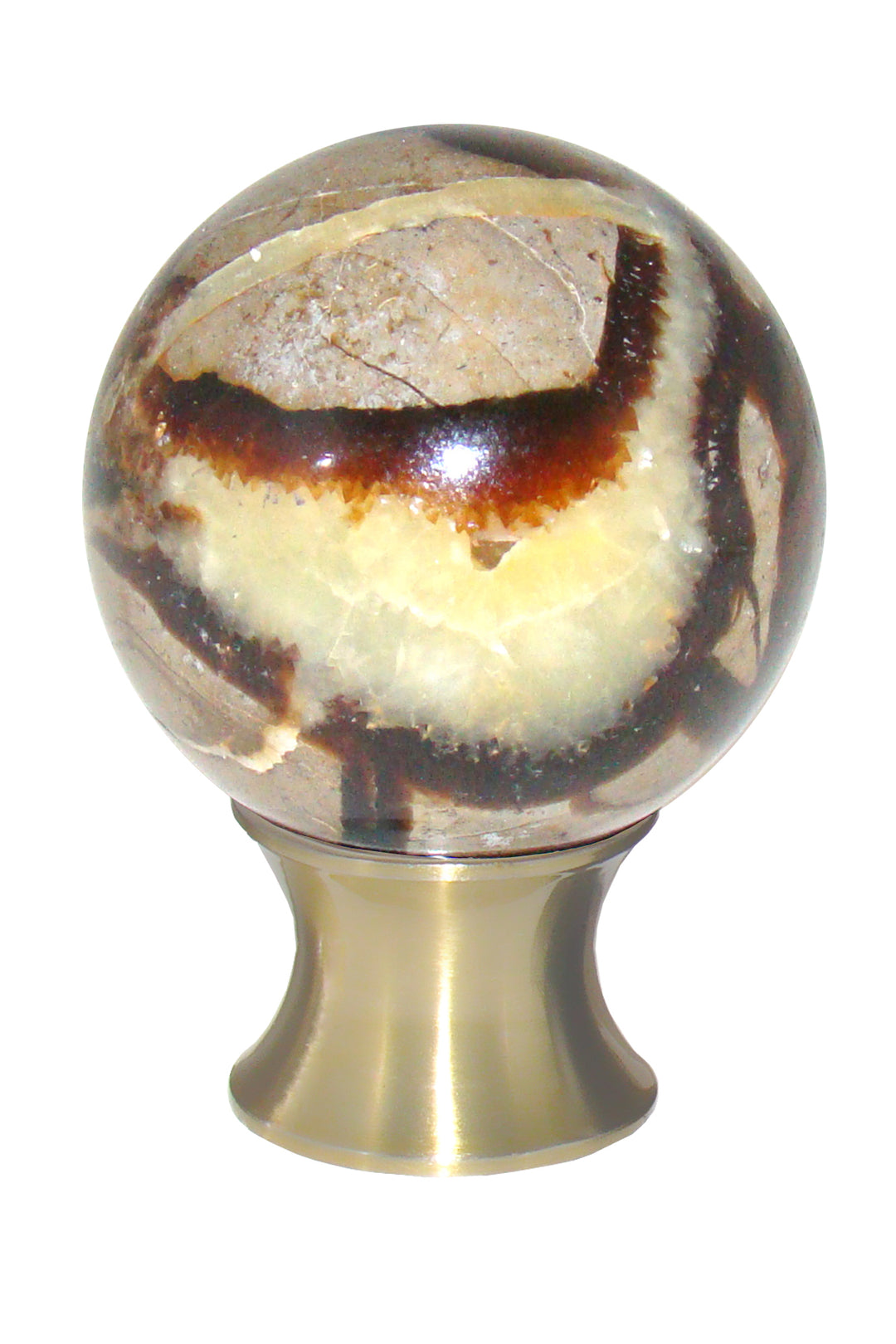 Gemstone Hardware Septarian Sphere Cabinet Knob- Satin Brass - cabinetknobsonline