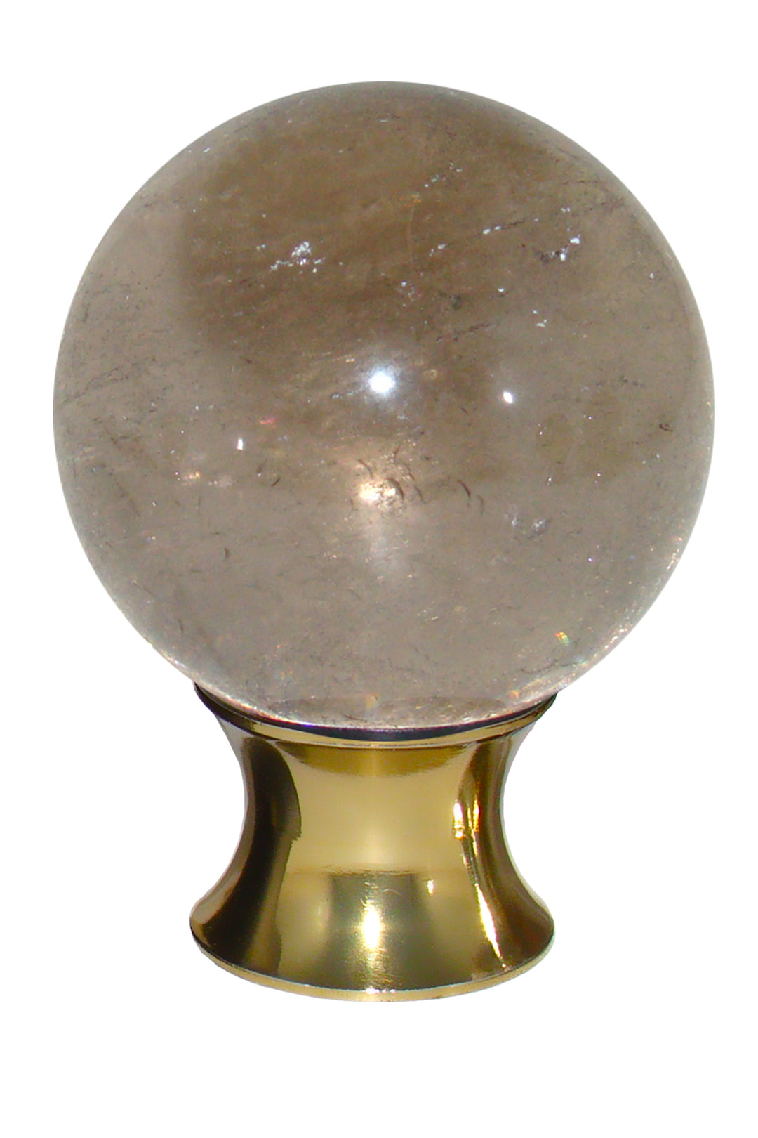 Gemstone Hardware Smokey Quartz Sphere Cabinet Knob - Polished Brass - cabinetknobsonline