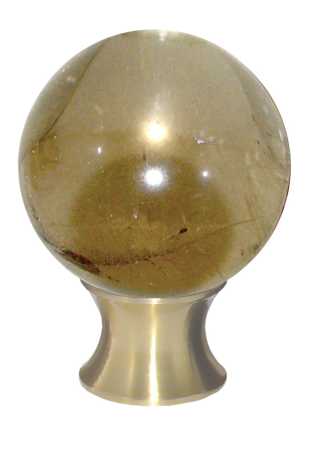 Gemstone Hardware Smokey Quartz Sphere Cabinet Knob- Satin Brass - cabinetknobsonline