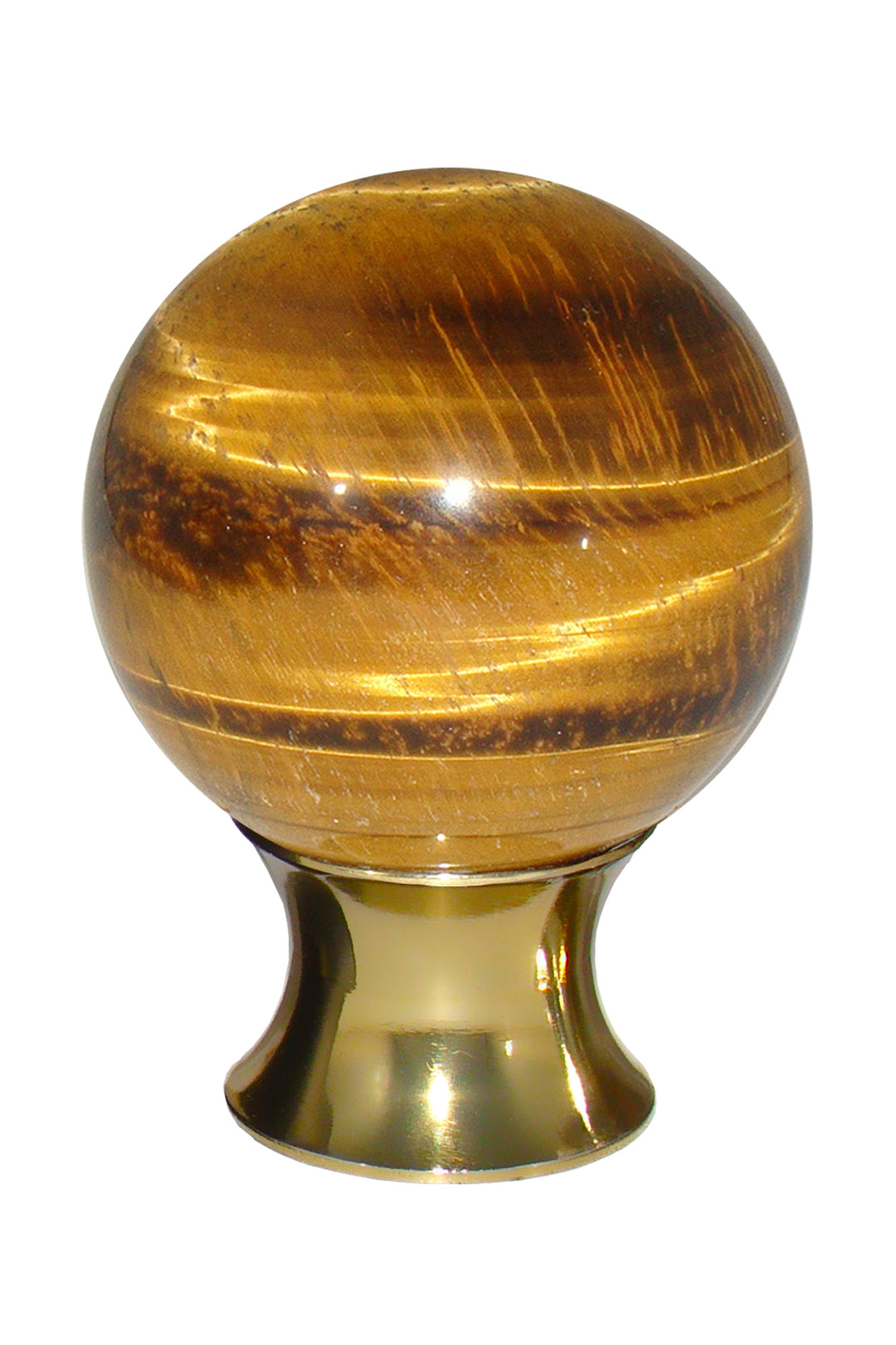 Gemstone Hardware Tiger Eye Sphere Cabinet Knob- Polished Brass - cabinetknobsonline