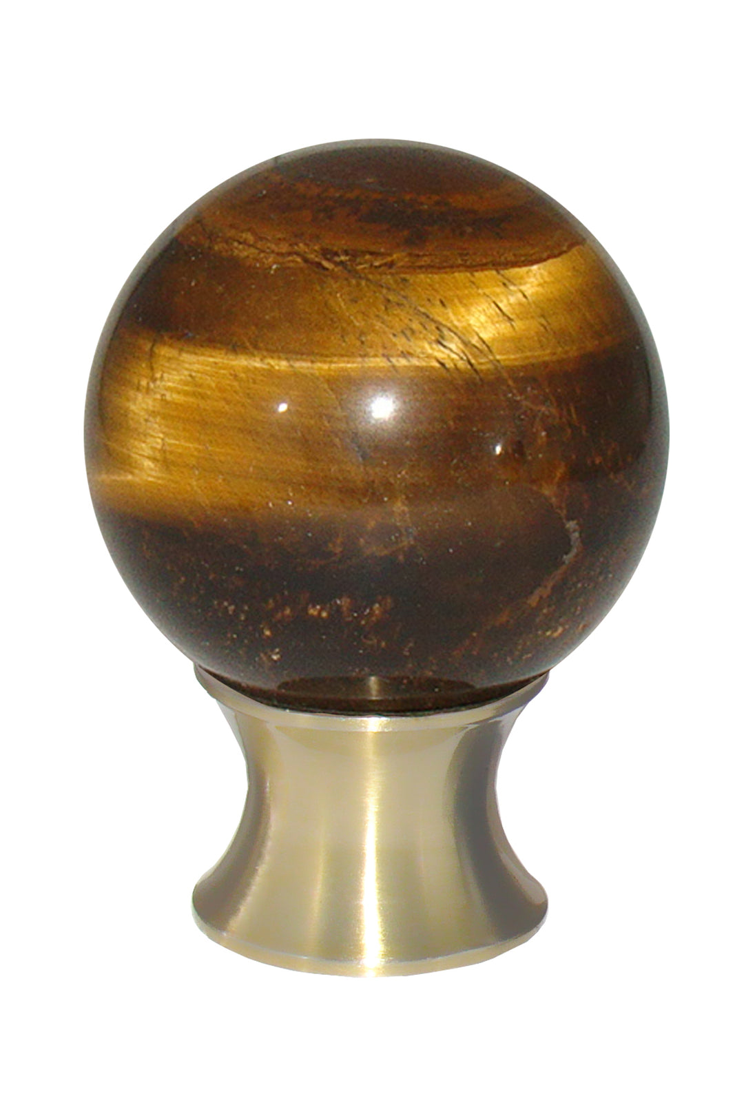 Gemstone Hardware Tiger Eye Sphere Cabinet Knob- Satin Brass - cabinetknobsonline