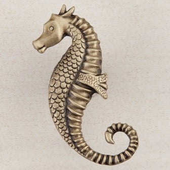 Acorn Manufacturing Cabinet Hardware 2-1-4" Seahorse Cabinet Knob - Antique Brass - cabinetknobsonline